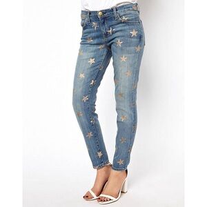 Current/Elliott Blue Jeans with Gold Star Pattern